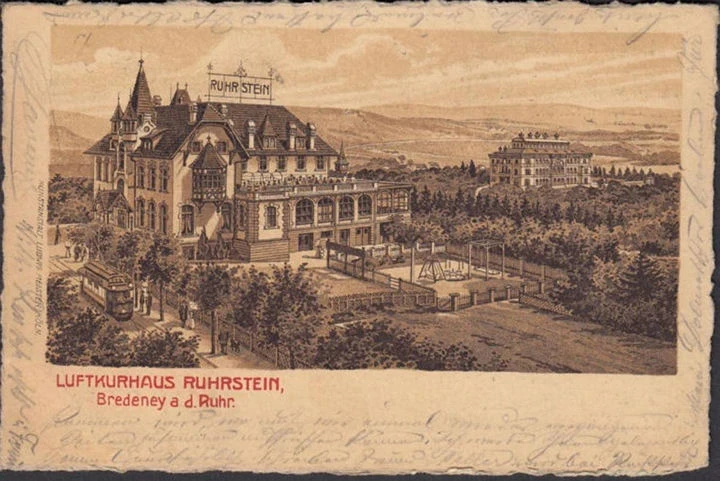 AK Bredeney, Pension, Hotel und Luftkurhaus Ruhrstein, gelaufen 1907