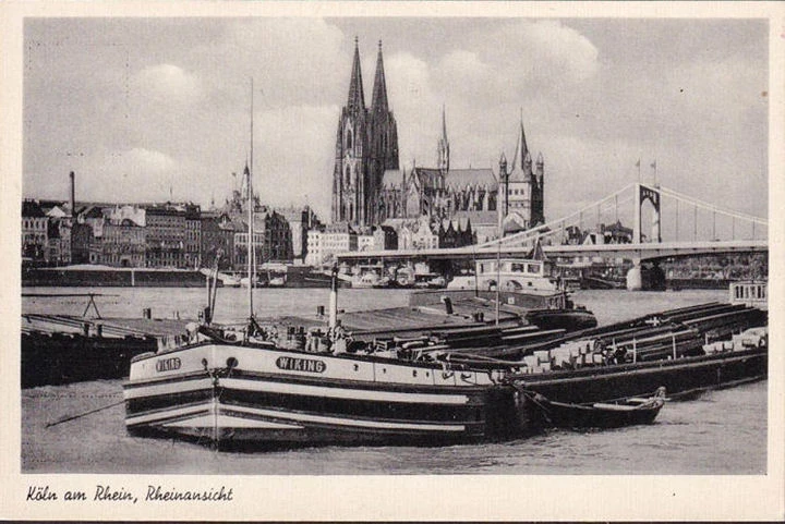 AK Köln, Frachtschiff Wiking, Rheinansicht, ungelaufen