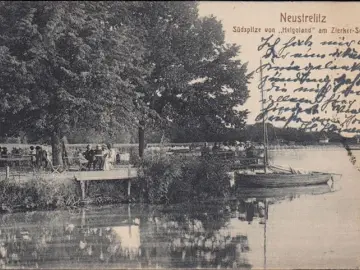 AK Neustrelitz, Südspitze von Helgoland am Zierker See, gelaufen 1924