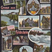 AK Gruss aus Hildesheim, Roland Brunnen, Rathaus, Zuckerhut, Eckem Straße, Marktplatz, ungelaufen