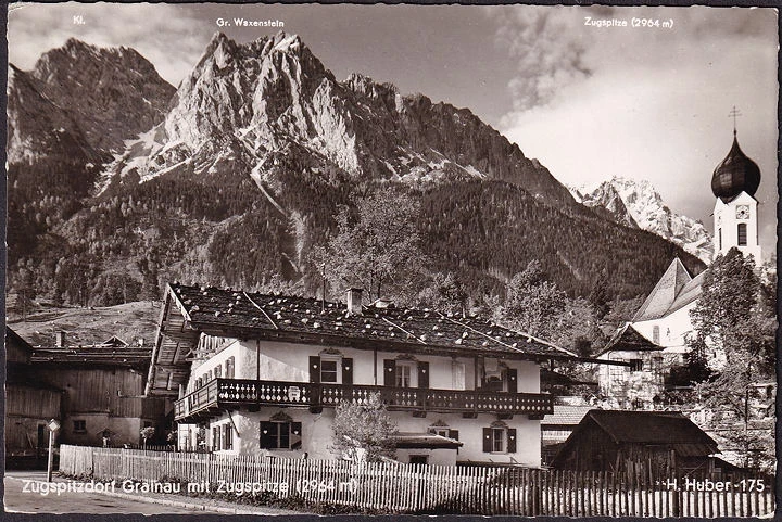 AK Grainau, Kirche, Zugspitze, gelaufen 1962