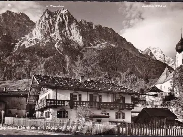 AK Grainau, Kirche, Zugspitze, gelaufen 1962