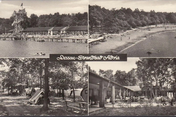 AK Dessau, Strandbad Adria, Strandansichten, gelaufen 1975