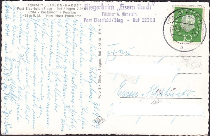 AK Eiserfeld, Fliegerheim Eisen Hardt, Cafe, Restaurant, Pension, gelaufen 1959