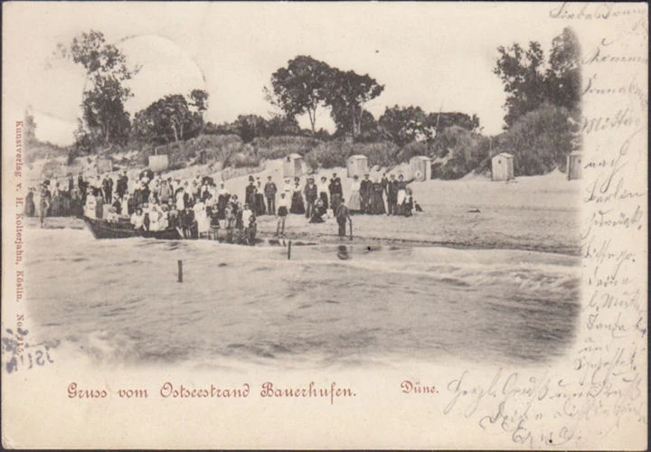 AK Gruss aus Bauerhufen, Strand, Ruderboot, gelaufen 1903