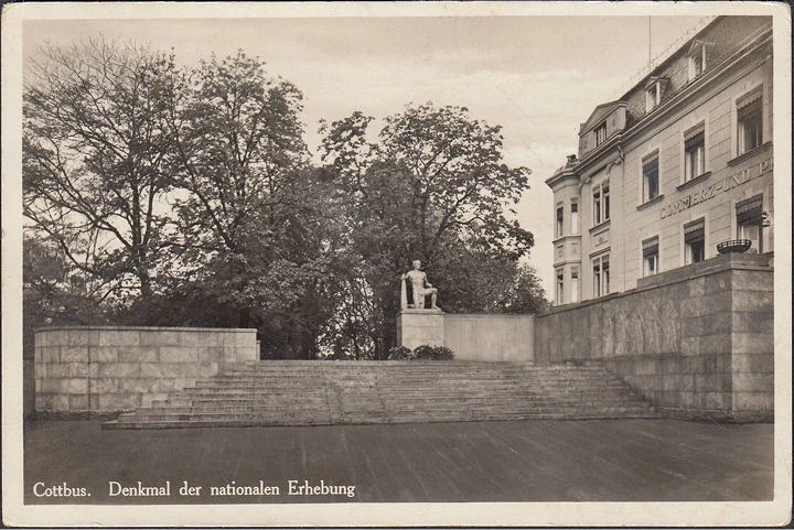 AK Cottbus, Denkmal der nationalen Erhebung, gelaufen 1936