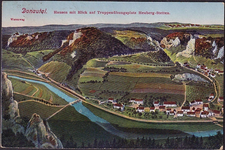 AK Hausen mit Blick auf Truppenübungsplatz Heuberg, Feldpost, gelaufen 1916