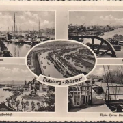 AK Duisburg, Hafen, Schifferbörse, Hafenanlage, Schleuse, gelaufen 1950