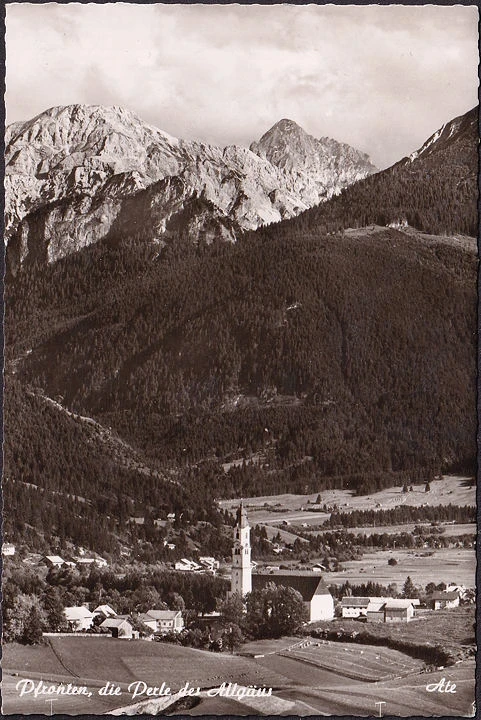 AK Pfronten mit Schlicke und Köllespitze, gelaufen 1959