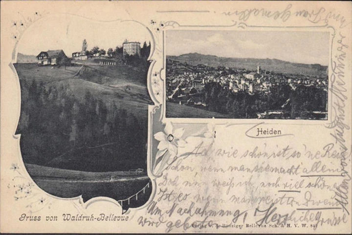 AK Gruss von Waldruh Bellevue, Stadtansicht von Heiden, gelaufen 1908