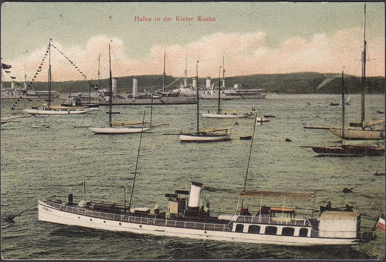 AK Kiel, Hafen der Kieler Woche, Schiffe und Boote, gelaufen 1912