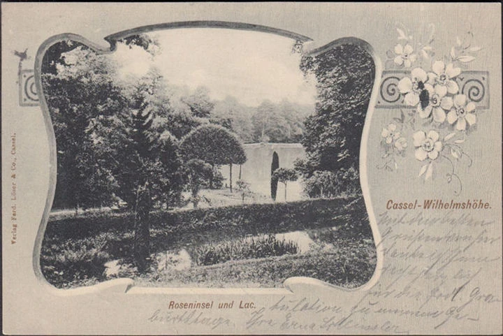 AK Kassel Wilhelmshöhe, Roseninsel und Lac, gelaufen 1904