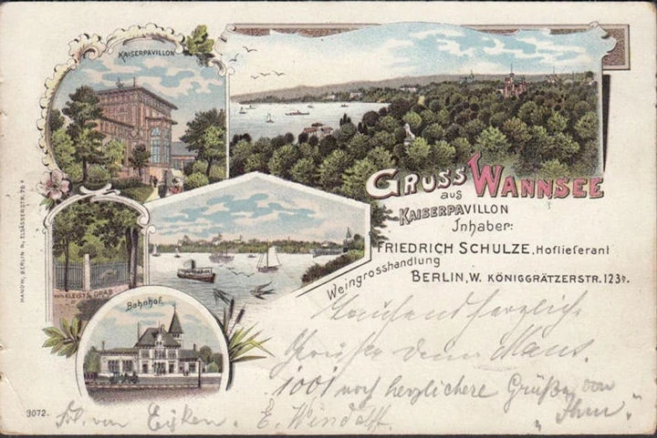 AK Gruss vom Wannsee, Kaiserpavillon, Grab, Bahnhof, gelaufen 1898