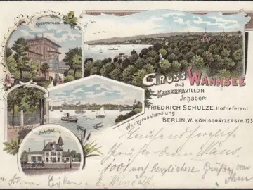 AK Gruss vom Wannsee, Kaiserpavillon, Grab, Bahnhof, gelaufen 1898