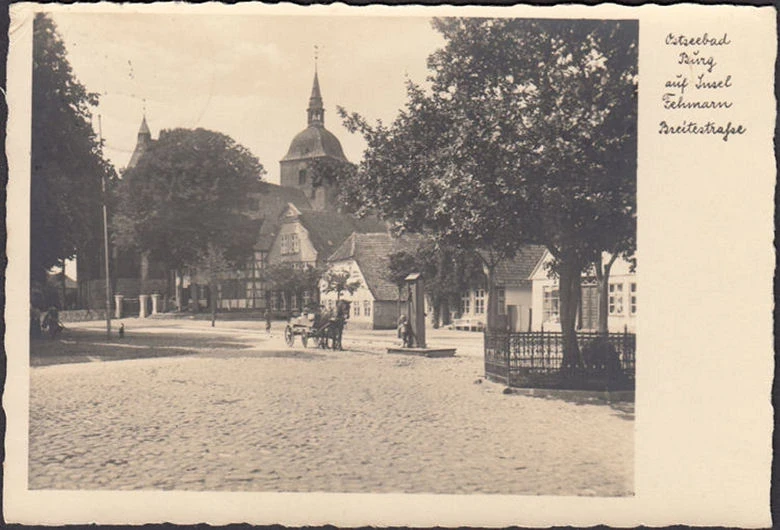 AK Burg auf Fehmarn, Breitestraße, Pferdewagen, gelaufen 1939