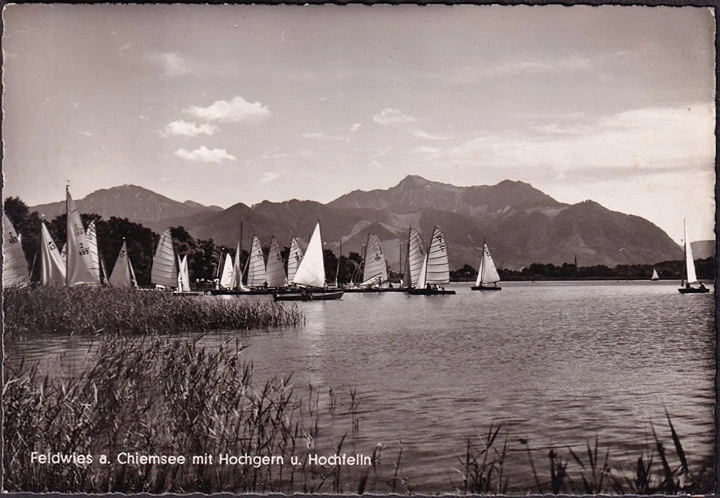 AK Feldwies, Segelboote, Hochgern, Hochfelln, gelaufen 1955