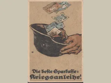 AK Die beste Sparkasse: Kriegsanleihe, Stahlhelm mit Geld, ungelaufen