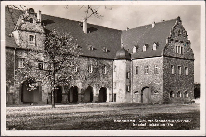 AK Heusenstamm, Schönbornsches Schloss, Innenhof, gelaufen 1959