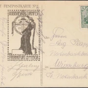 AK Frankfurt a. Main, Elftes Turnfest 1908, Offizielle Feldpostkarte, gelaufen 1908