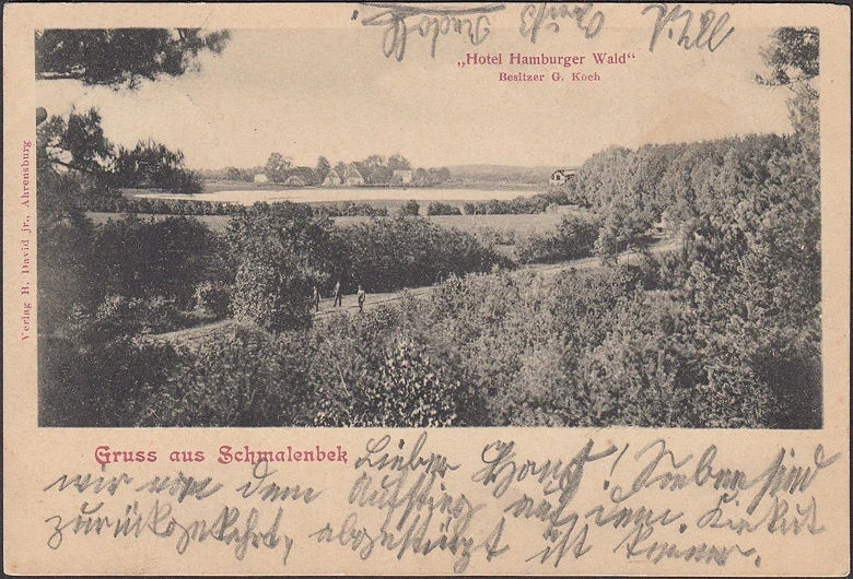 AK Gruss aus Schmalenbek, Hotel Hamburger Wald, Besitzer G. Koch, gelaufen 1901