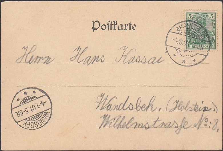 AK Gruss aus Schmalenbek, Hotel Hamburger Wald, Besitzer G. Koch, gelaufen 1901