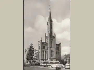 AK Fürstenberg, Kirche, Reisebus, Autos, ungelaufen