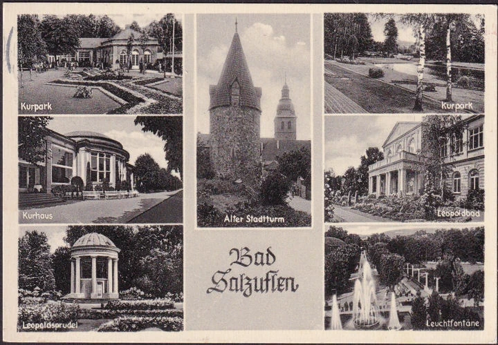 AK Bad Salzuflen, Kurpark, Kurhaus, Leopoldbad, Stadtturm, gelaufen 1963
