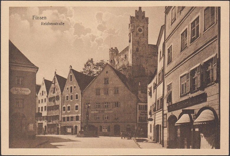 AK Füssen, Reichenstraße, Geschäfte, ungelaufen-datiert 1921