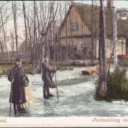 AK Spreewald, Postbestellung im Winter, Postboten auf Schlittschuhe, ungelaufen