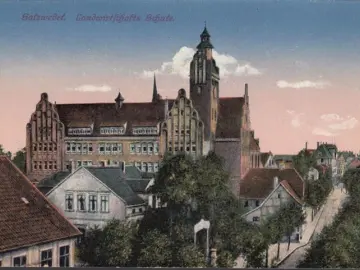 AK Salzwedel, Landwirtschaftliche Schule, Bahnpost, gelaufen 1921