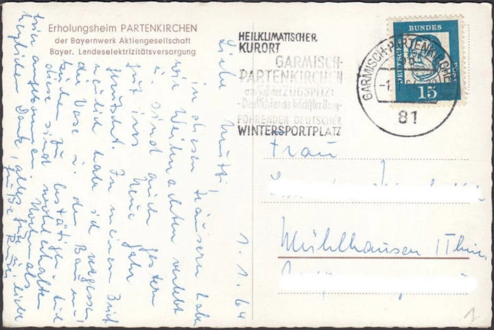 AK Garmisch Partenkirchen, Erholungsheim der Bayernwerk Aktiengesellschaft, gelaufen 1964