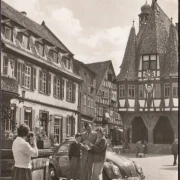 AK Bad Orb, Markt, Löwen Drogerie, Farben und Farbenhaus, gelaufen 1965