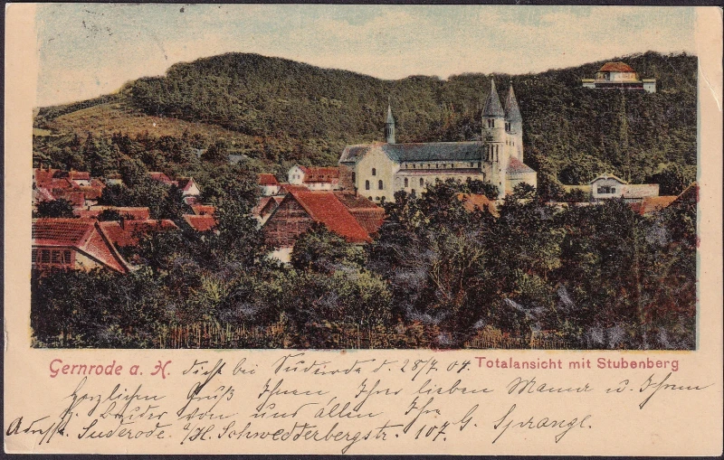 AK Gernrode, Totalansicht mit Stubenberg, gelaufen 1904