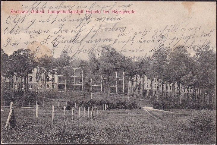 AK Harzgerode, Lungenheilanstalt Schielo, gelaufen 1906