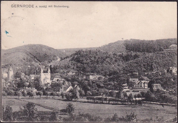 AK Gernrode, Stadtansicht mit Stubenberg, gelaufen 1907