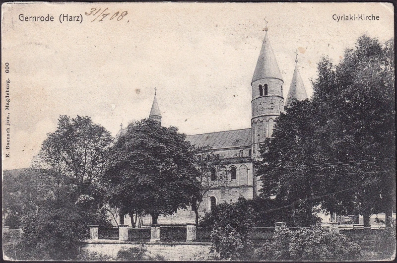 AK Gernrode, Cyriakikirche, gelaufen 1908