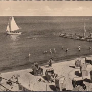 AK Göhren, Strand, Strandkörbe, Segelboot, gelaufen 1961