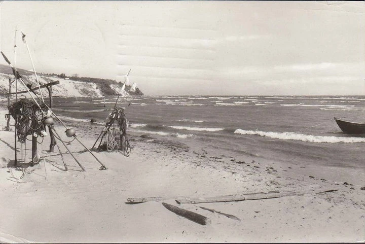 AK Göhren, Südstrand, Strand, Boot, gelaufen 1984