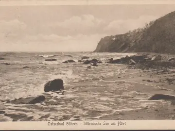 AK Göhren, Stürmische See am Hövt, gelaufen 1924