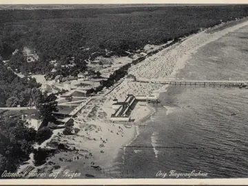 AK Göhren, Fliegeraufnahme, Strand, Stadtansicht, gelaufen 1934