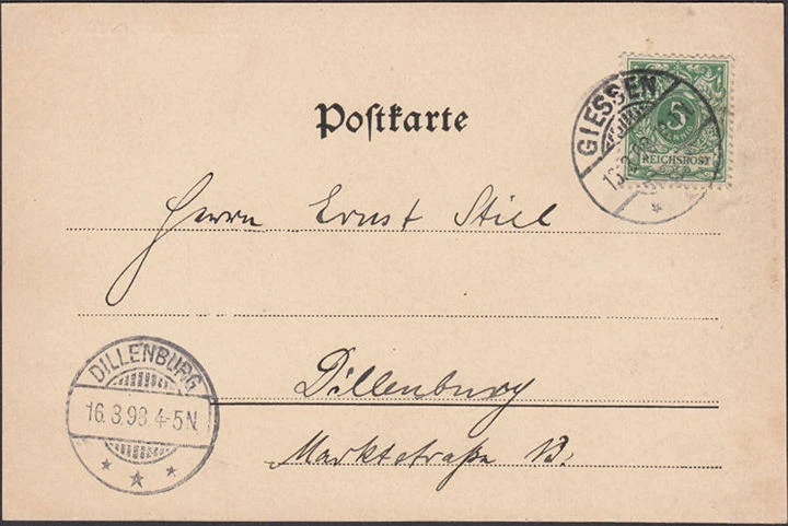 AK Gruss aus Giessen, Seltersweg, gelaufen 1898