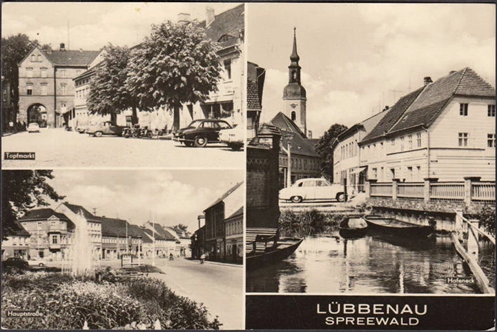 AK Lübbenau, Topfmarkt, Hafeneck, Hauptstraße, gelaufen