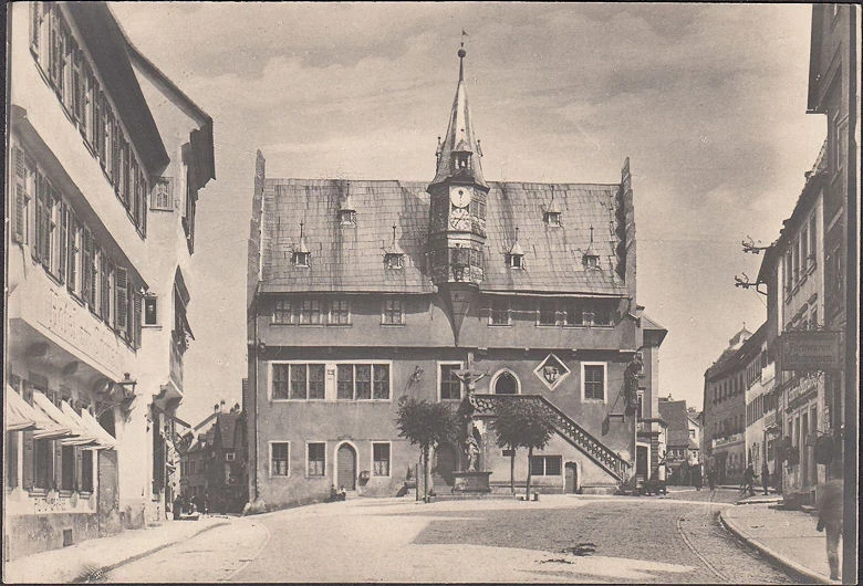 AK Ochsenfurt, Rathaus, Hotel, Kaffeebrennerei, Farbenhandel, ungelaufen