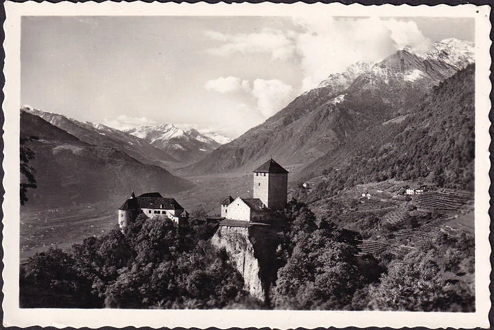 AK Dorf Tirol, Schloss Tirol, Castel Tirolo, gelaufen 1959