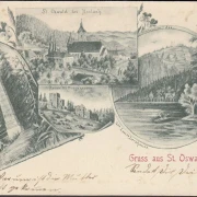 AK Gruss aus St. Oswald, bei Haslach, Ruine Wettingshausen, Plöckenstein See, gelaufen 1898