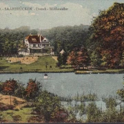 AK Saarbrücken, Deutschmühlenweiher, gelaufen 1927