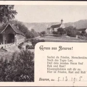 AK Gruss aus Beuron, Stadtansicht, Brücke, gelaufen 1915