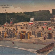 AK Göhren, Strandleben, Strandkörbe, Ruderboot, gelaufen 1904