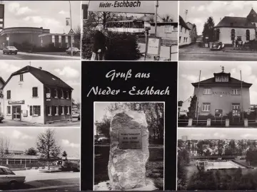 AK Nieder Eschbach, Rathaus, Darmstedter Hof, Schwimmbad, Kirche, gelaufen 1981