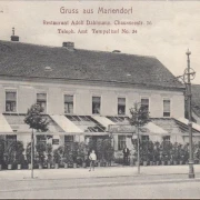 AK Gruss aus Mariendorf, Restaurant Adolf Dahlmann, Chaussee Str. 56, gelaufen 1909